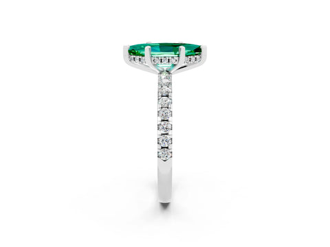White gold Marquise Cut Emerald Solitaire Ring with Pavé Band and Four-Prong Setting_26