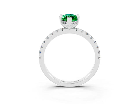 White gold Marquise Cut Emerald Solitaire Ring with Pavé Band and Four-Prong Setting_27