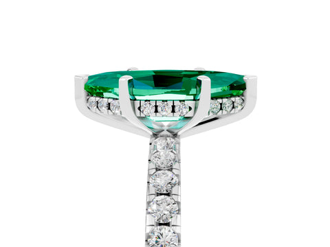 White gold Marquise Cut Emerald Solitaire Ring with Pavé Band and Four-Prong Setting_29
