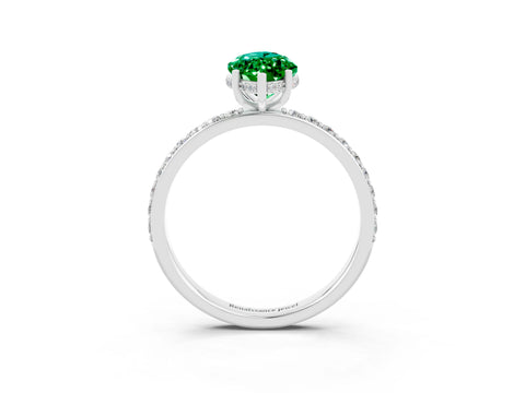White gold Marquise Cut Emerald Solitaire Ring with Pavé Band and Hidden Halo_27