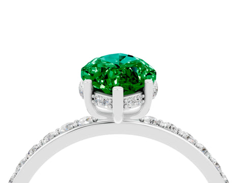 White gold Marquise Cut Emerald Solitaire Ring with Pavé Band and Hidden Halo_4