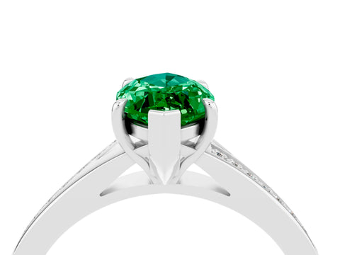 White gold Marquise Cut Emerald Solitaire Ring with Pavé Band and Prong Setting_16