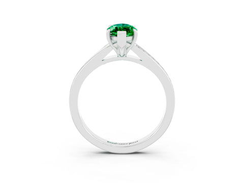 White gold Marquise Cut Emerald Solitaire Ring with Pavé Band and Prong Setting_3
