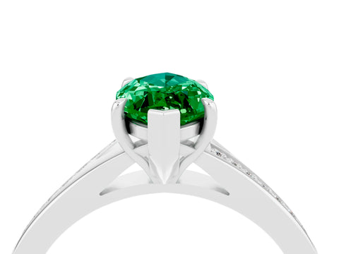 White gold Marquise Cut Emerald Solitaire Ring with Pavé Band and Prong Setting_4