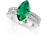 White gold Marquise Cut Emerald Solitaire Ring with Pavé and Channel Set Band_1