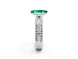 White gold Marquise Cut Emerald Solitaire Ring with Pavé and Channel Set Band_2