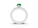 White gold Marquise Cut Emerald Solitaire Ring with Pavé and Channel Set Band_3