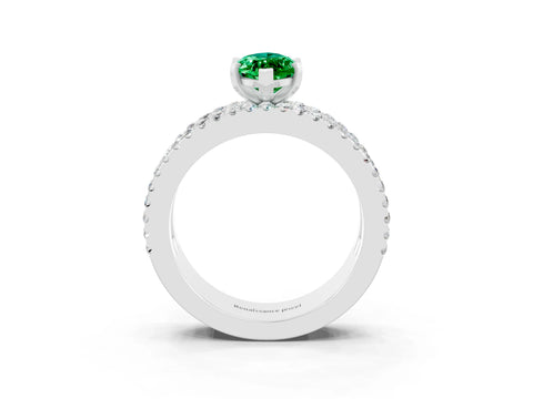 White gold Marquise Cut Emerald Solitaire Ring with Pavé and Channel Set Band_3