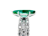 White gold Marquise Cut Emerald Solitaire Ring with Pavé and Channel Set Band_5