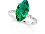 White gold Marquise Cut Emerald Solitaire Ring with Pave Band and Four Prong Setting_25