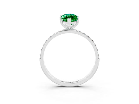 White gold Marquise Cut Emerald Solitaire Ring with Pave Band and Four Prong Setting_27