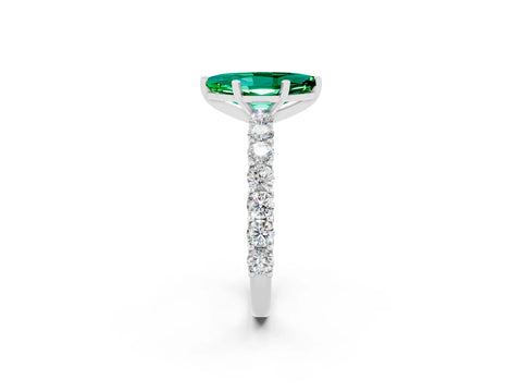 White gold Marquise Cut Emerald Solitaire Ring with Shared Prong Pavé Band and Four-Prong Setting_2