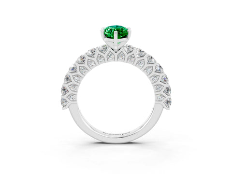 White gold Marquise Cut Emerald Solitaire Ring with Shared Prong Pavé Band and Four-Prong Setting_3