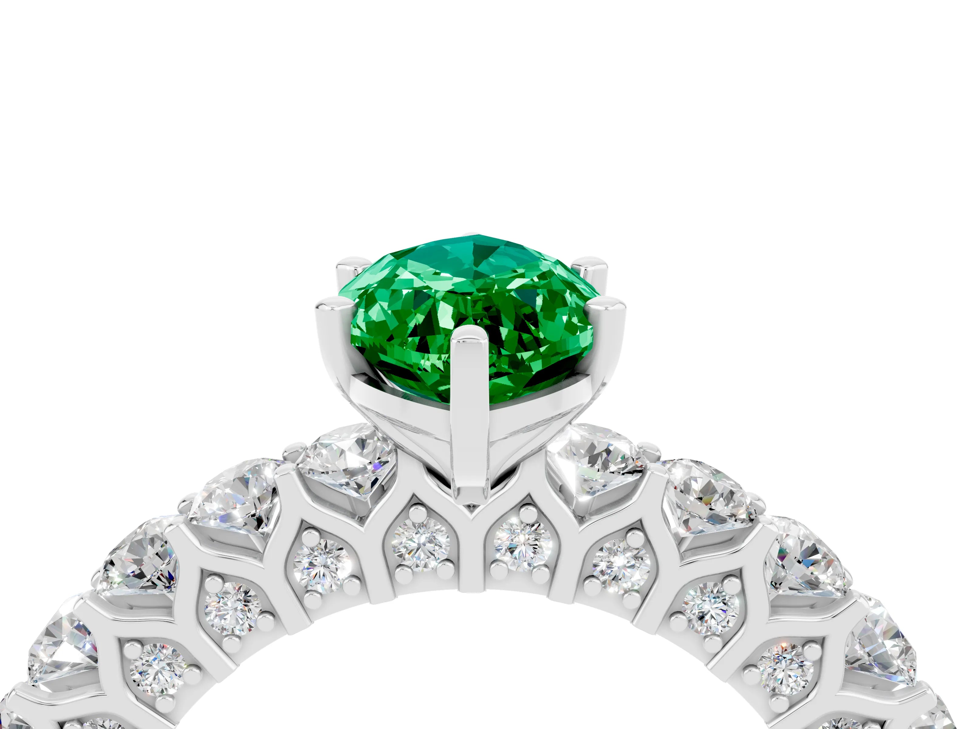 White gold Marquise Cut Emerald Solitaire Ring with Shared Prong Pavé Band and Four-Prong Setting_4