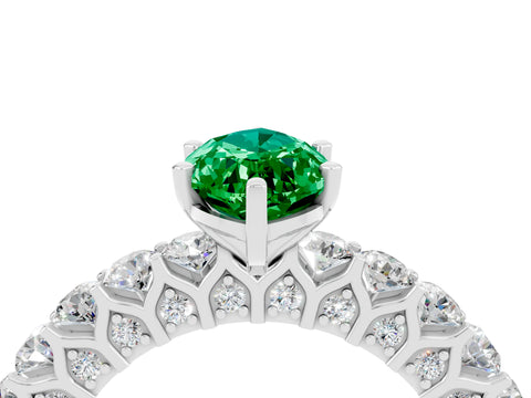 White gold Marquise Cut Emerald Solitaire Ring with Shared Prong Pavé Band and Four-Prong Setting_4