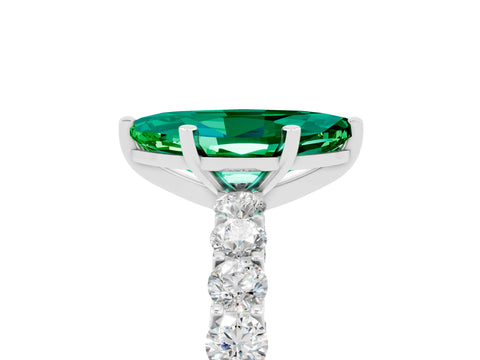 White gold Marquise Cut Emerald Solitaire Ring with Shared Prong Pavé Band and Four-Prong Setting_5