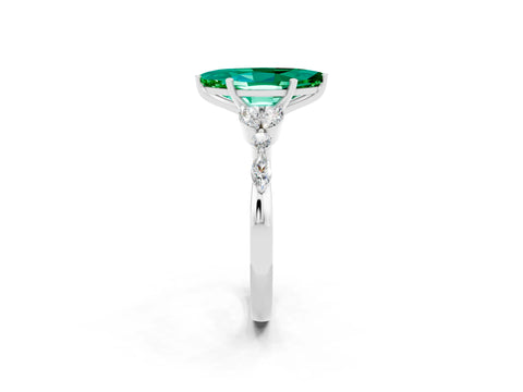 White gold Marquise Cut Emerald Solitaire Ring with Side Stones and Four-Prong Setting_26