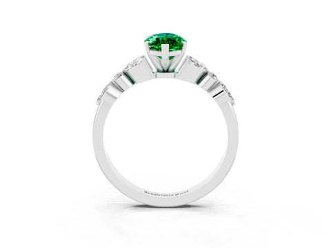 White gold Marquise Cut Emerald Solitaire Ring with Side Stones and Four-Prong Setting_27