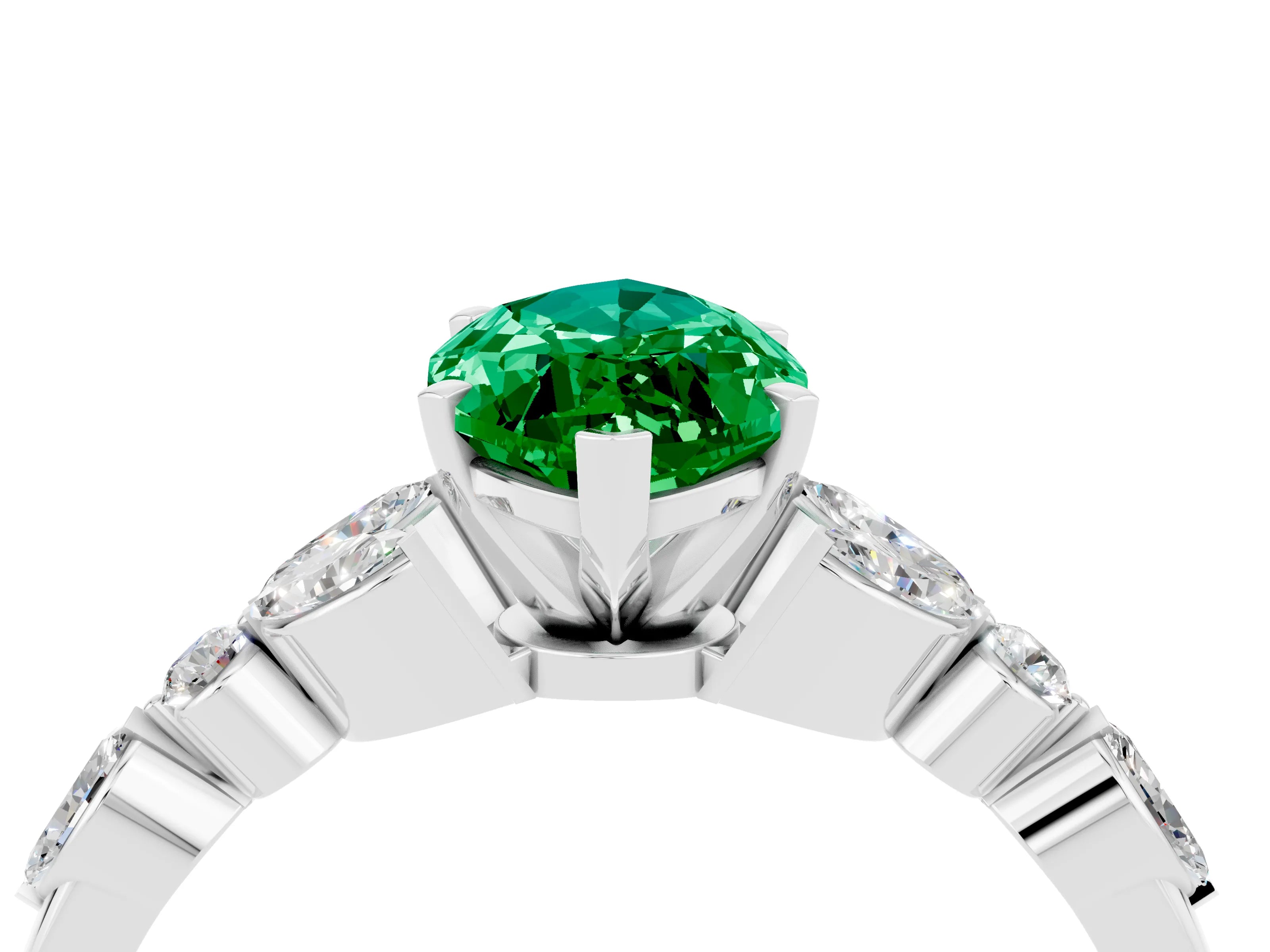 White gold Marquise Cut Emerald Solitaire Ring with Side Stones and Four-Prong Setting_28