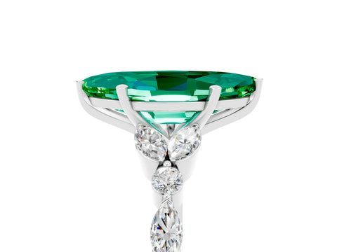 White gold Marquise Cut Emerald Solitaire Ring with Side Stones and Four-Prong Setting_29