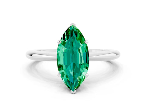 White gold Marquise Cut Emerald Solitaire Ring with Six-Prong Setting and Classic Band_12