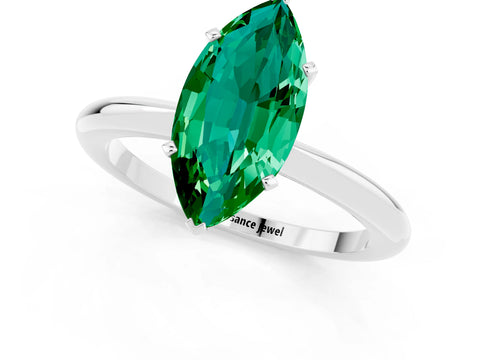 White gold Marquise Cut Emerald Solitaire Ring with Six-Prong Setting and Classic Band_13