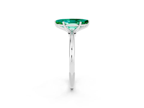 White gold Marquise Cut Emerald Solitaire Ring with Six-Prong Setting and Classic Band_2