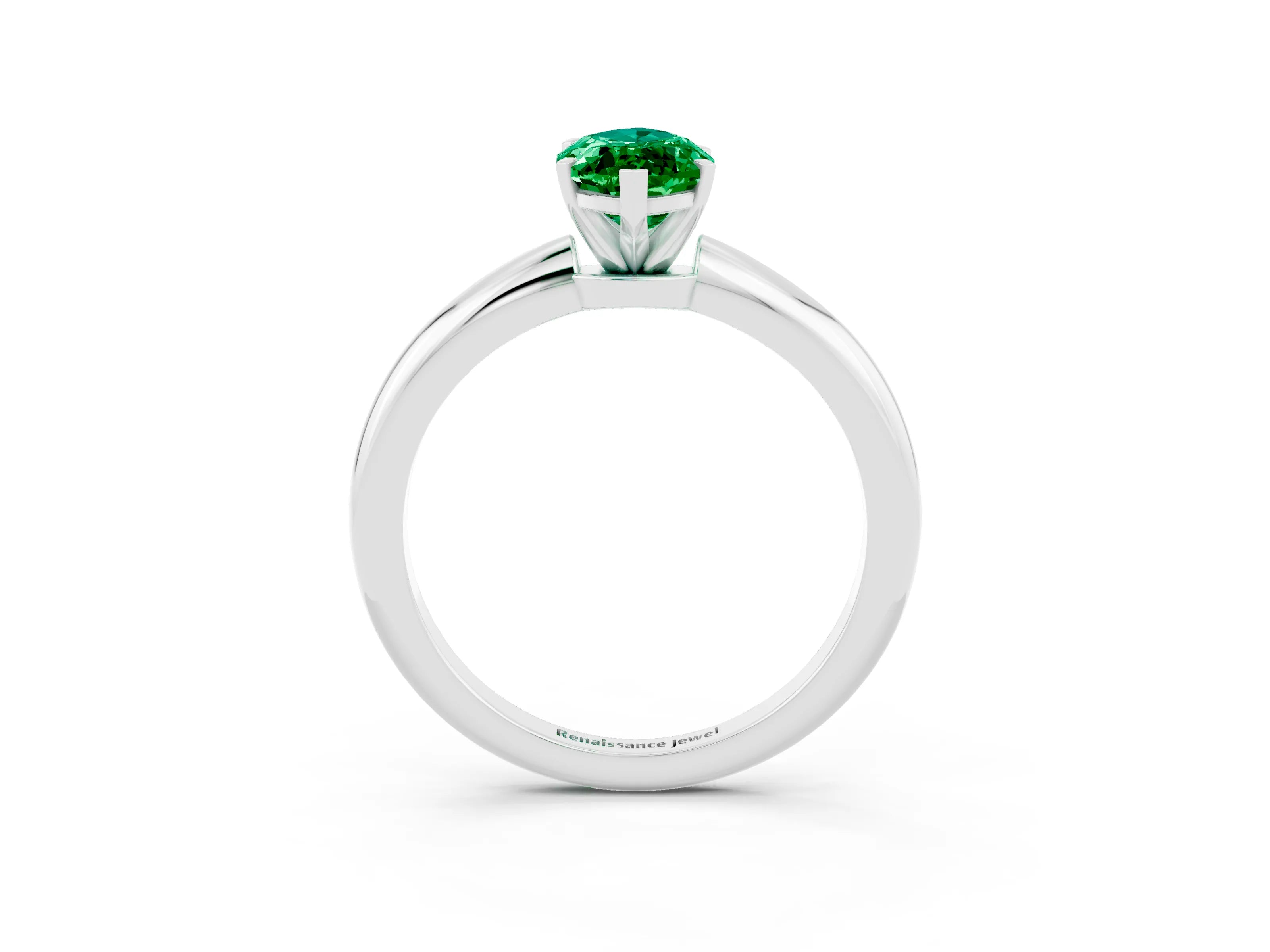 White gold Marquise Cut Emerald Solitaire Ring with Six-Prong Setting and Classic Band_3