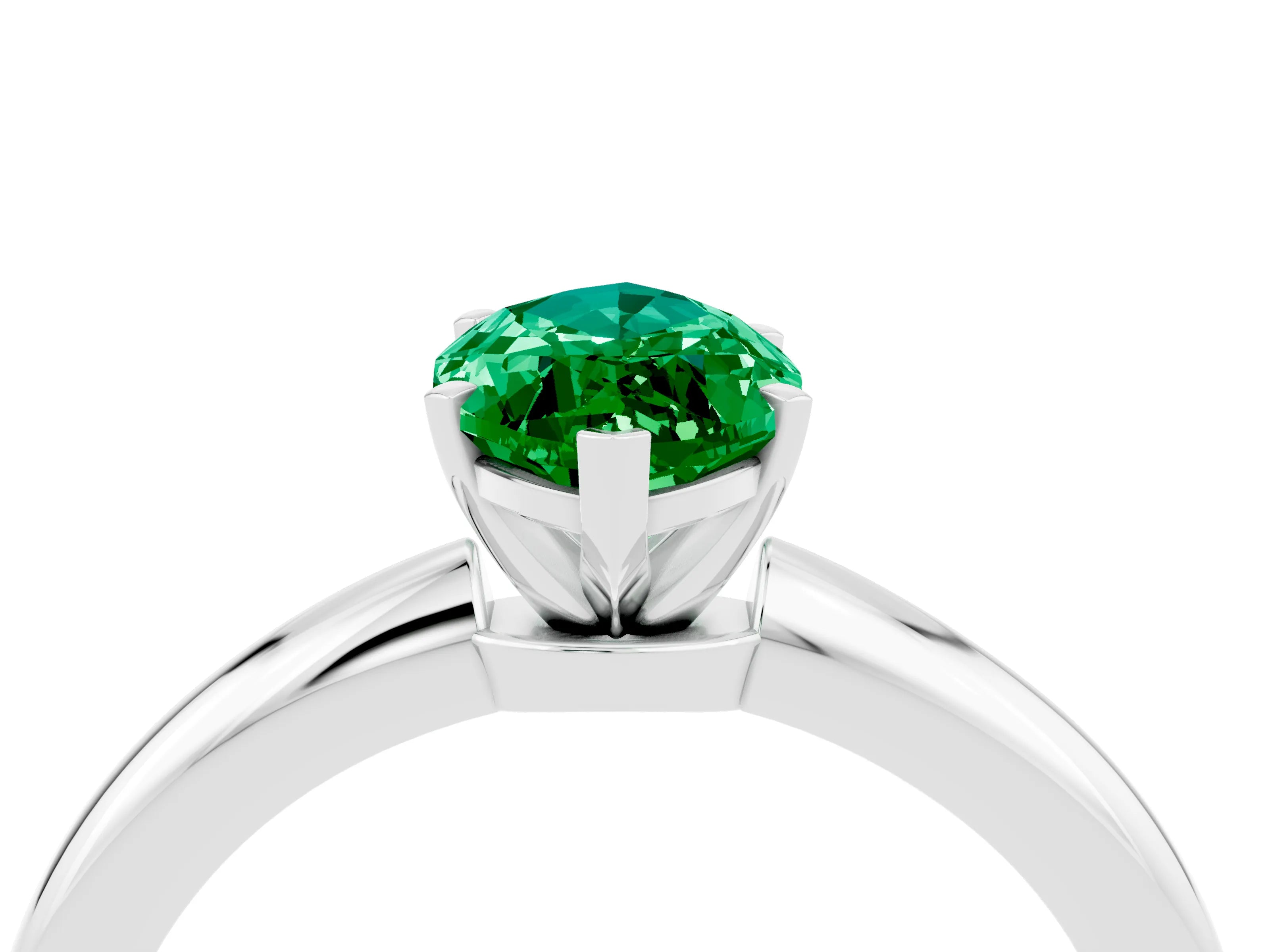 White gold Marquise Cut Emerald Solitaire Ring with Six-Prong Setting and Classic Band_4