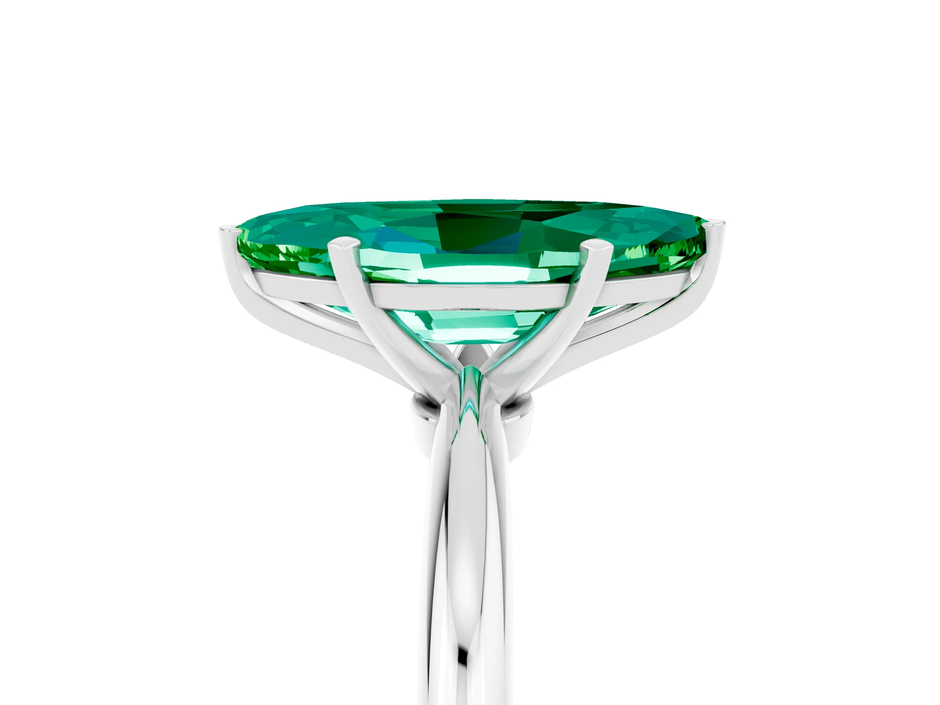 White gold Marquise Cut Emerald Solitaire Ring with Six-Prong Setting and Classic Band_5