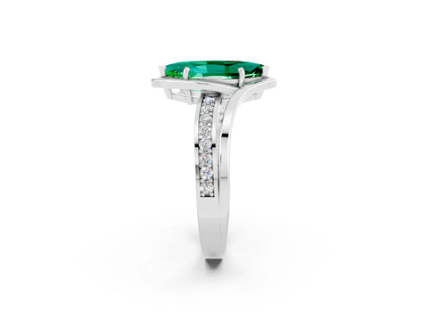 White gold Marquise Cut Emerald Solitaire Ring with Split Shank and Prong Setting_2
