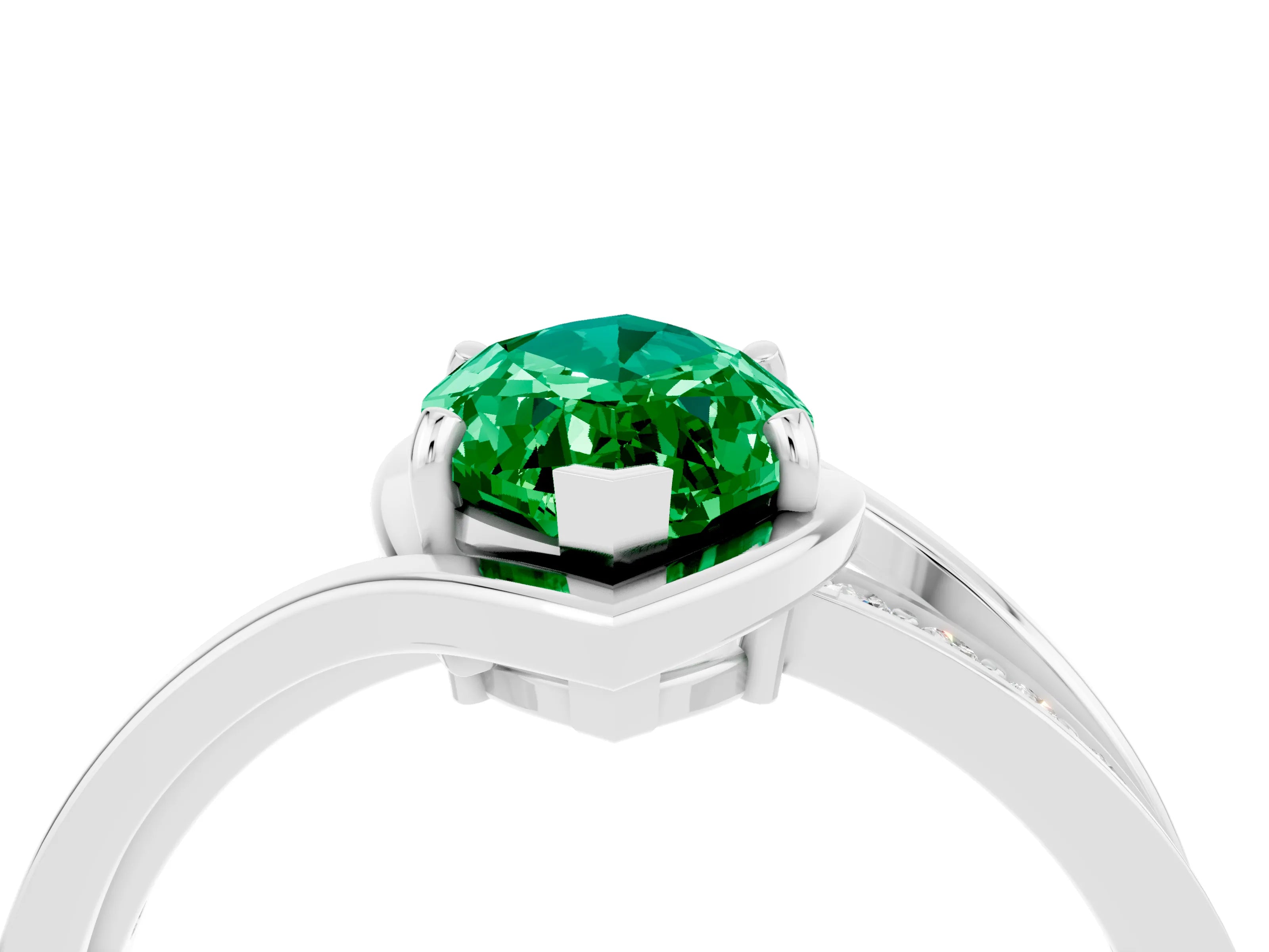 White gold Marquise Cut Emerald Solitaire Ring with Split Shank and Prong Setting_4