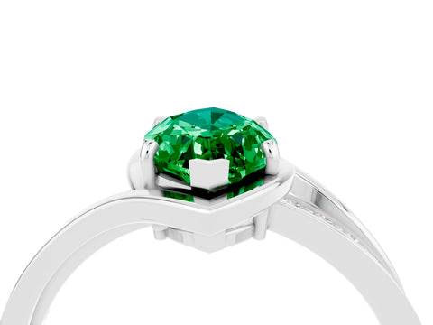 White gold Marquise Cut Emerald Solitaire Ring with Split Shank and Prong Setting_4