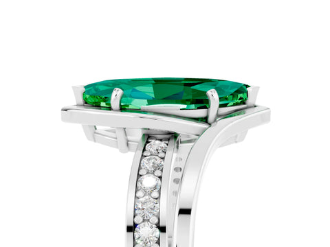 White gold Marquise Cut Emerald Solitaire Ring with Split Shank and Prong Setting_5