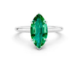 White gold Marquise Cut Emerald Solitaire Ring with Thin Band and Four-Prong Setting_12