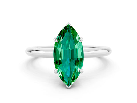 White gold Marquise Cut Emerald Solitaire Ring with Thin Band and Four-Prong Setting_12