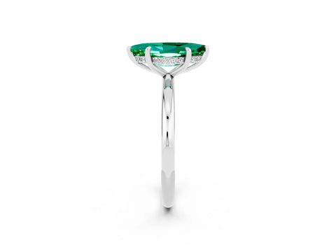 White gold Marquise Cut Emerald Solitaire Ring with Thin Band and Four-Prong Setting_14