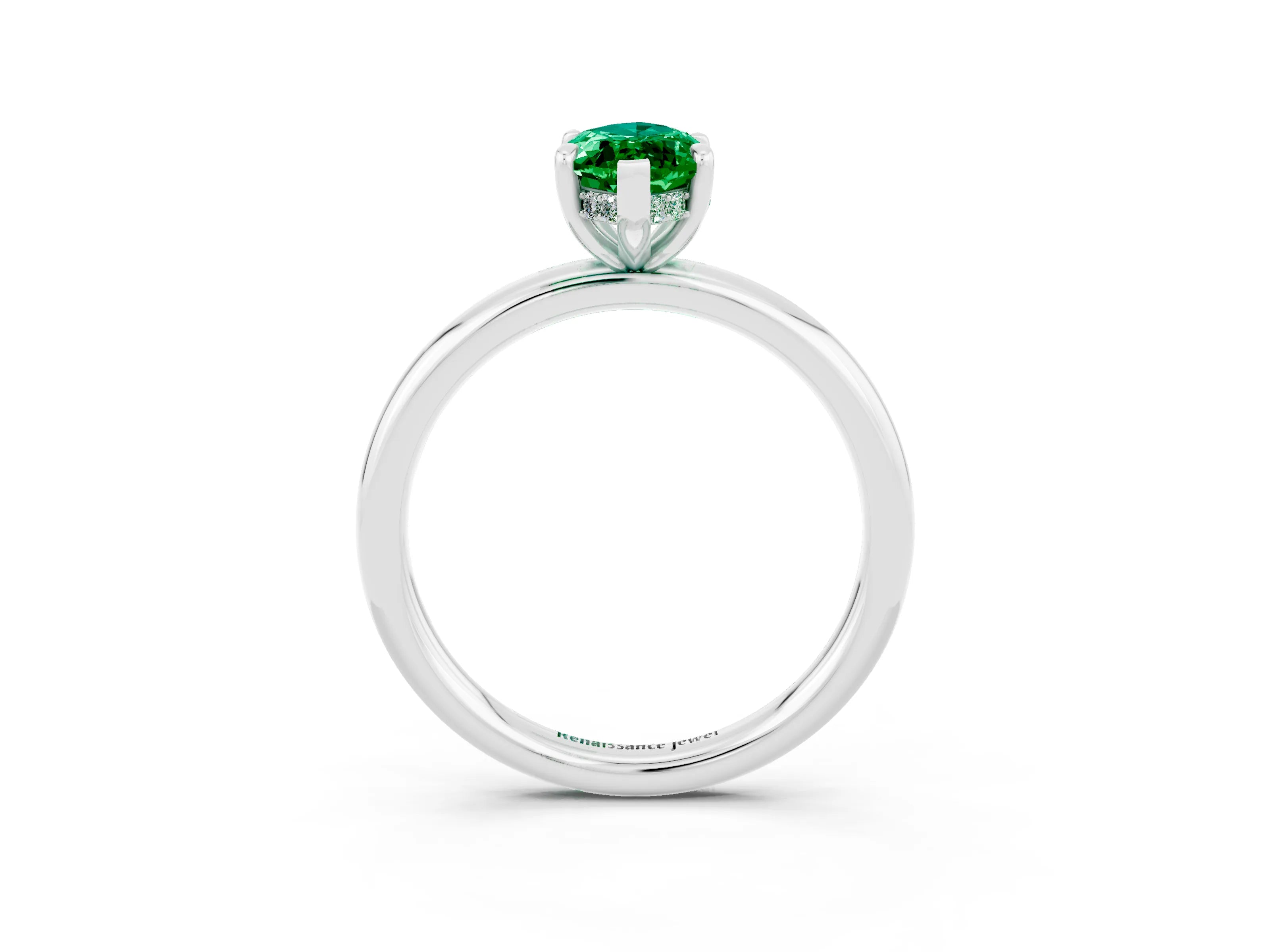 White gold Marquise Cut Emerald Solitaire Ring with Thin Band and Four-Prong Setting_15