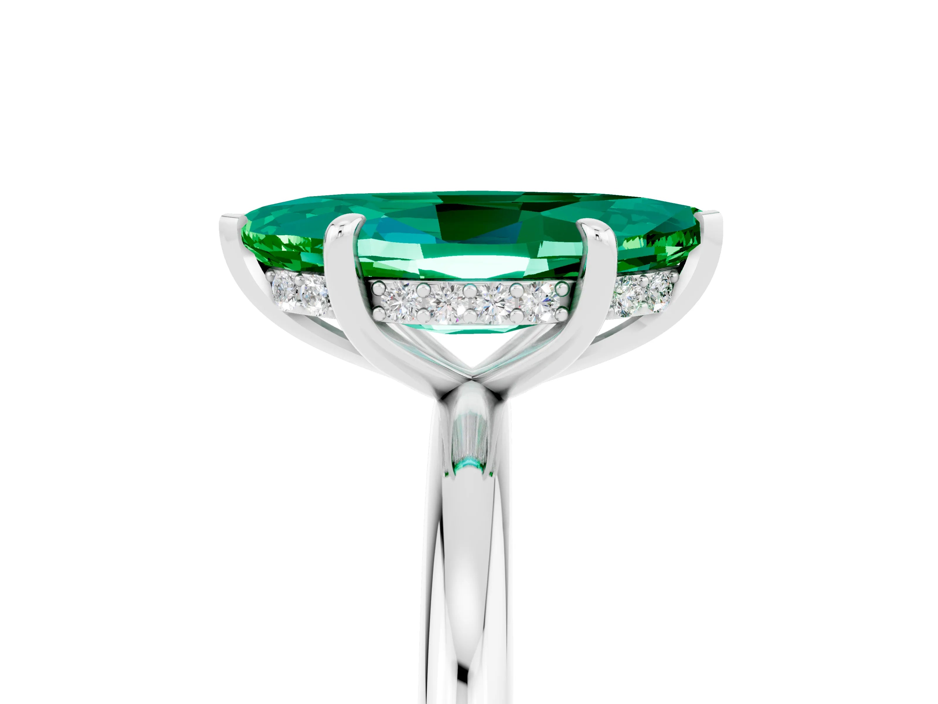 White gold Marquise Cut Emerald Solitaire Ring with Thin Band and Four-Prong Setting_17