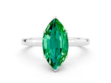 White gold Marquise Cut Emerald Solitaire Ring with Thin Band and Prong Setting_12