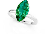 White gold Marquise Cut Emerald Solitaire Ring with Thin Band and Prong Setting_13