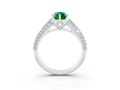 White gold Marquise Cut Emerald Solitaire Ring with Three-Row Pavé Band and Four-Prong Setting_15