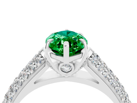 White gold Marquise Cut Emerald Solitaire Ring with Three-Row Pavé Band and Four-Prong Setting_16