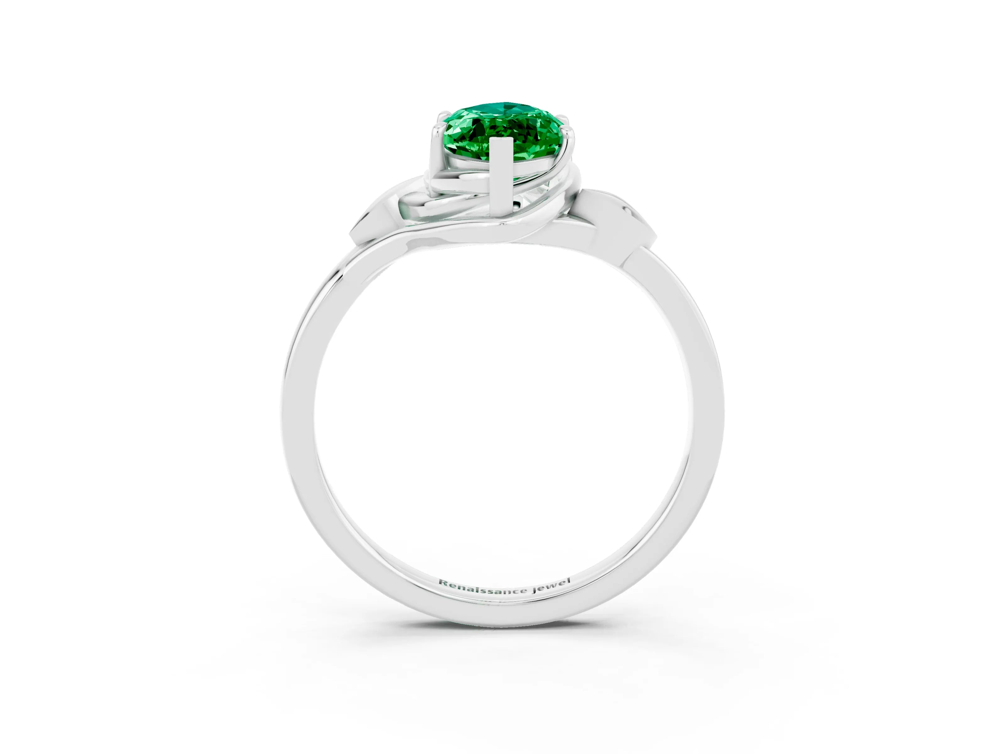 White gold Marquise Cut Emerald Solitaire Ring with Twist Band and Four-Prong Setting_15