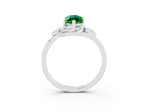 White gold Marquise Cut Emerald Solitaire Ring with Twist Band and Four-Prong Setting_15
