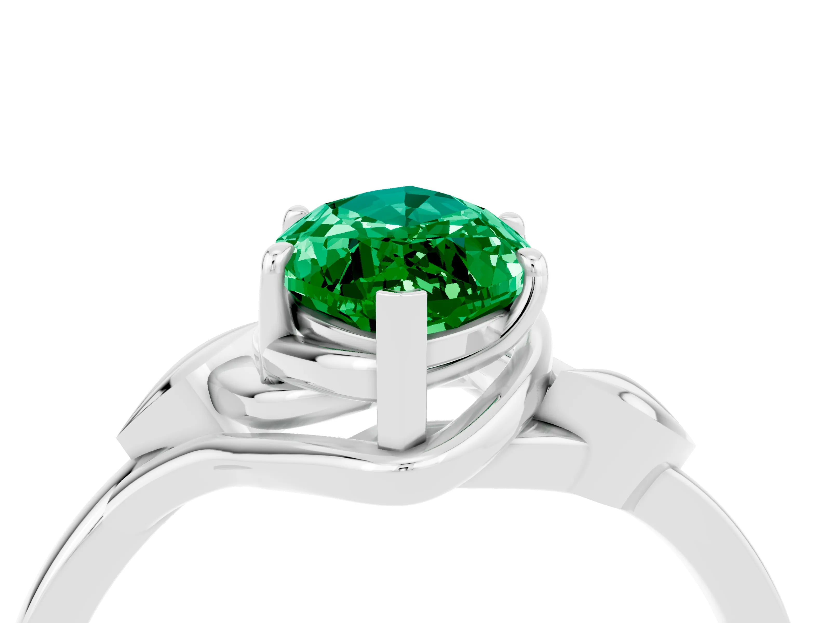 White gold Marquise Cut Emerald Solitaire Ring with Twist Band and Four-Prong Setting_16