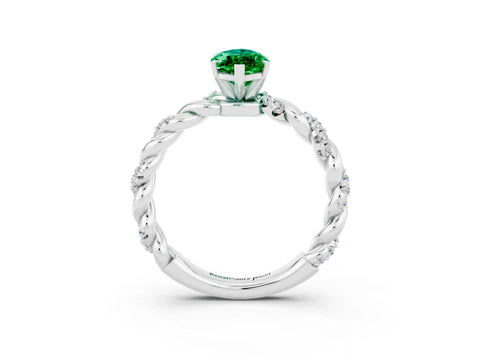 White gold Marquise Cut Emerald Solitaire Ring with Twisted Band and Pavé Accents_3