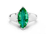 White gold Marquise Cut Emerald Solitaire Ring with Wide Band and Prong Setting