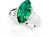 White gold Marquise Cut Emerald Solitaire Ring with Wide Band and Prong Setting_1