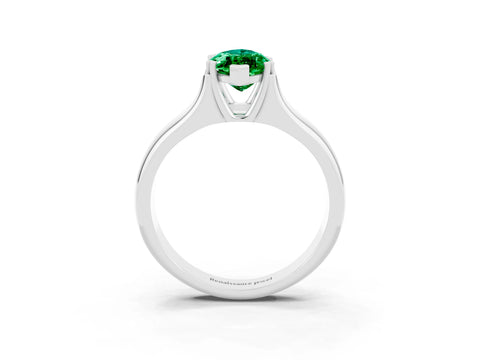White gold Marquise Cut Emerald Solitaire Ring with Wide Band and Prong Setting_3